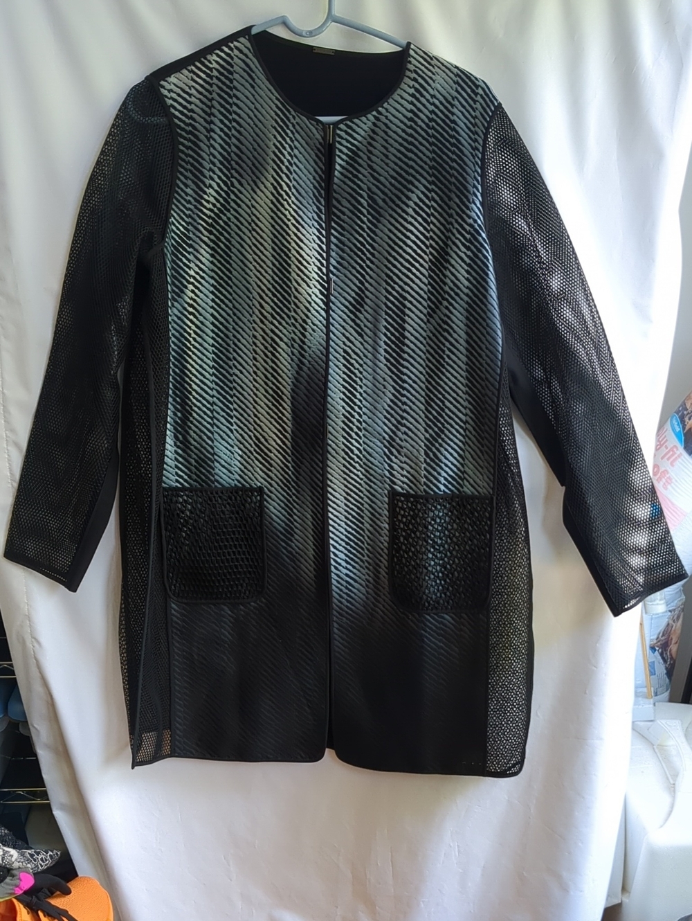 Elie Tahari Black Ombre Mesh Open-Front Long Jacket XL